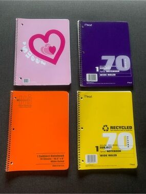 NWT Variety Of 4 Diff Brand NoteBooks Of Wide Ruled 1  Subject W/ 70 Sheets Each